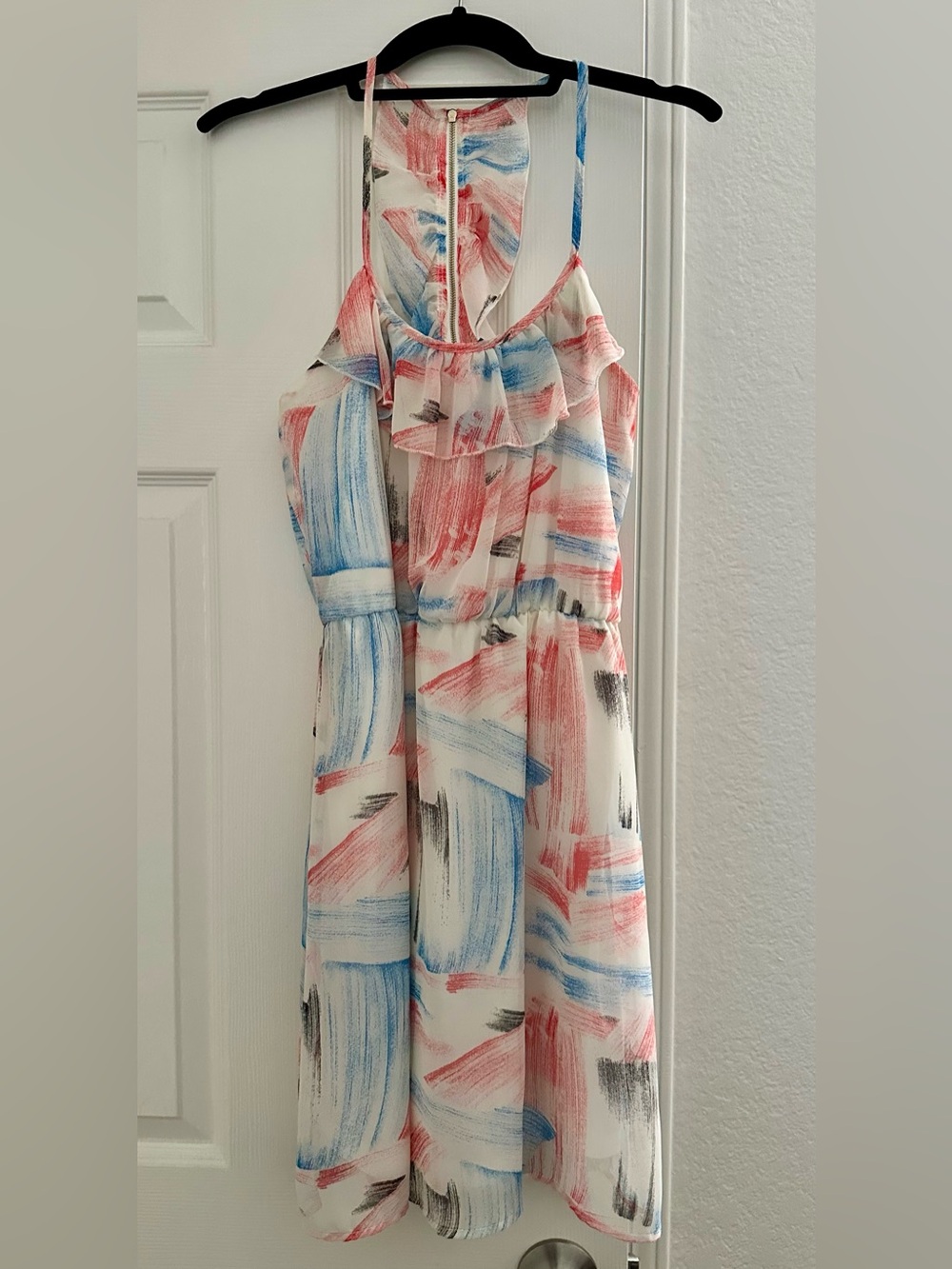 Francesca’s Abstract Print Ruffle Dress with Slip NWOT